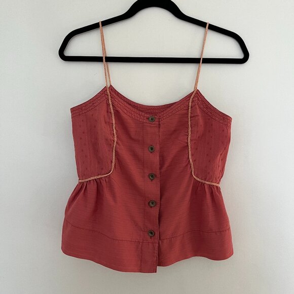 ecoté Button Front Gathered Cami with Spaghetti Straps, Size Small - Picture 1 of 9